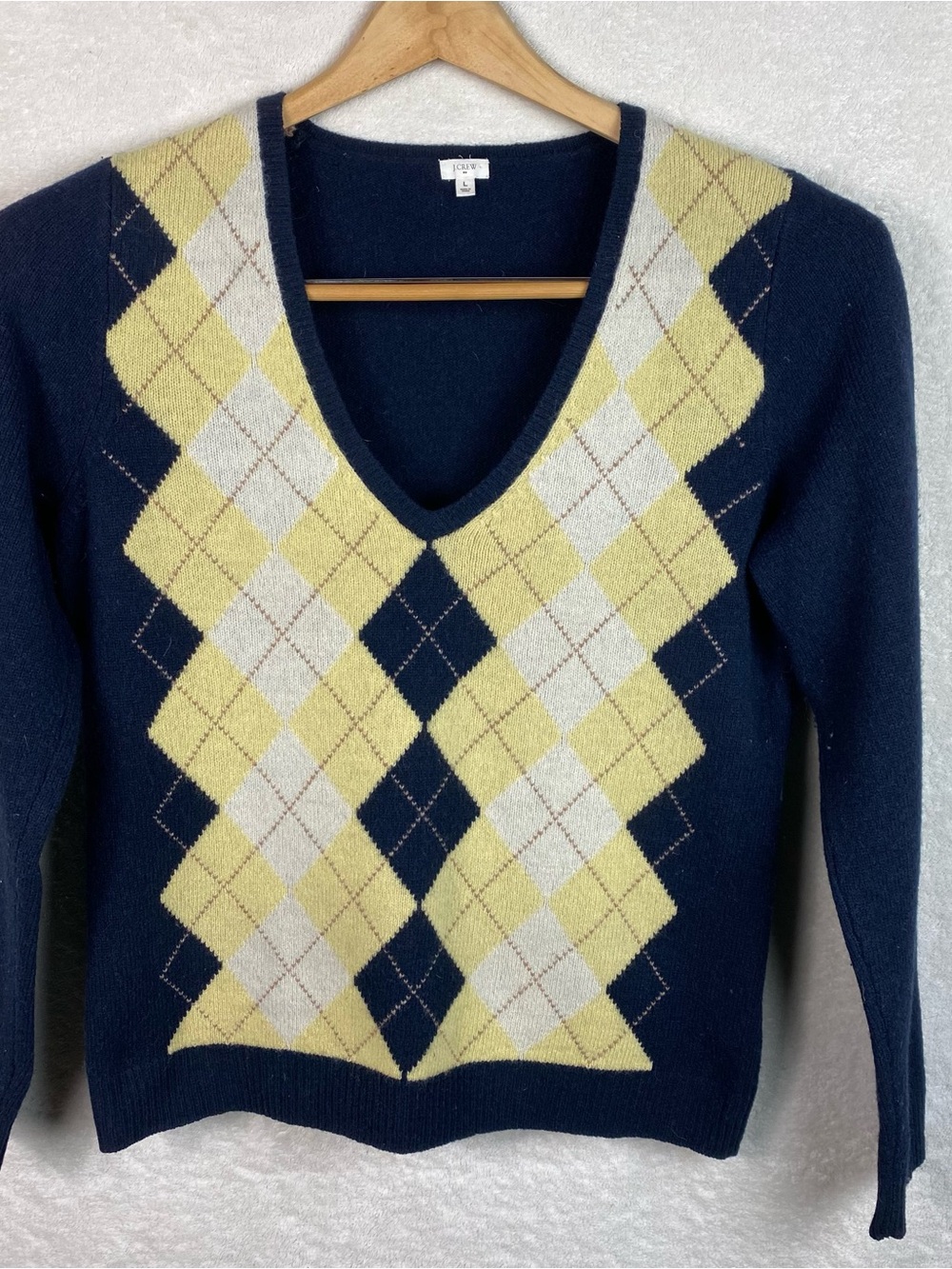 J. Crew Large Lambs Wool Sweater Scoop Neck Argile Print Preppy Schoolgirl